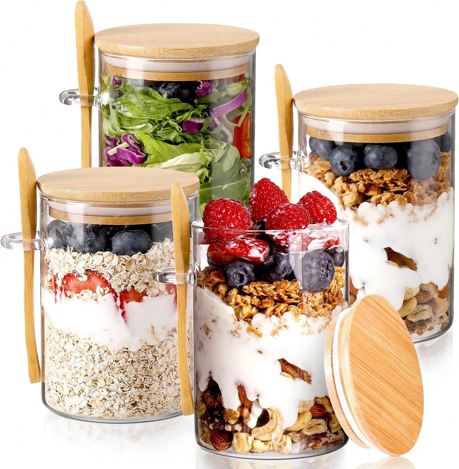 Meal Prep Overnight Oats - 4 عبوات من أوعية الشوفان الليلي،