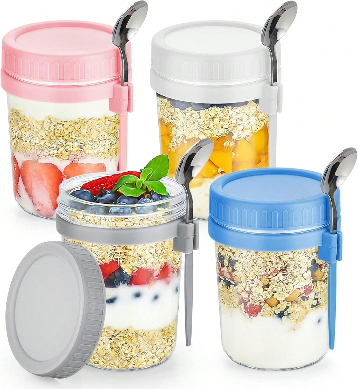 Meal Prep Overnight Oats - مجموعة من 4 عبوات لحفظ الشوفان