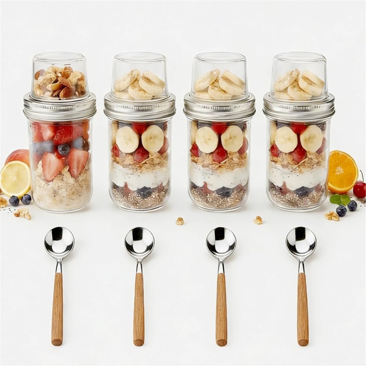 Meal Prep Overnight Oats - حاويات الشوفان الليلي مع أغطية، موديل